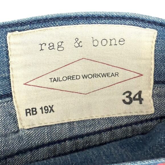 Rag and Bone Medium Wash Blue Indigo Chambray Slim Straight Men's Jeans size 34 - Picture 5 of 11